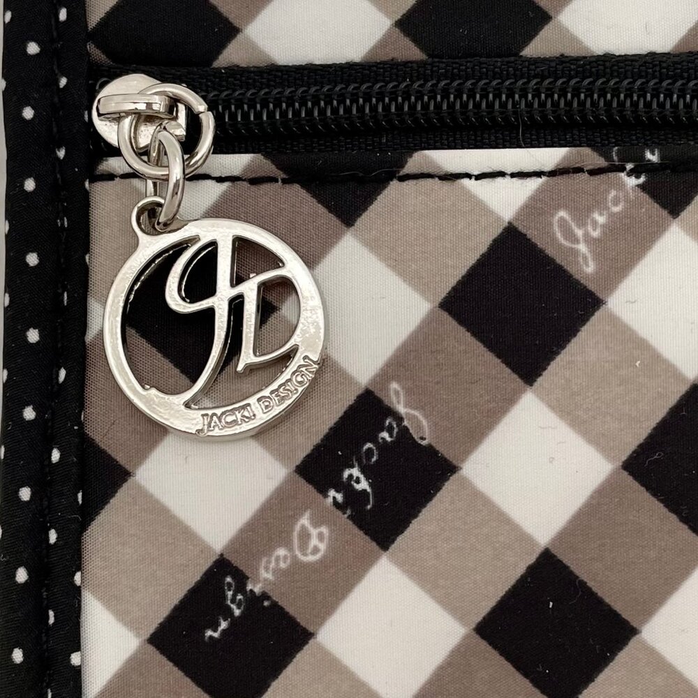 NWT JACKI DESIGN WRISTLET FLAPTOP WALLET COIN MAKEUP BLACK/WHITE BOW W/BEADS - Picture 11 of 11